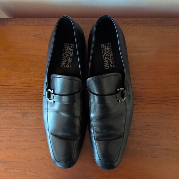 Salvatore Ferragamo Black Dress Moccasin Gancini Leather Loafers Size 13 D Italy - Picture 3 of 10